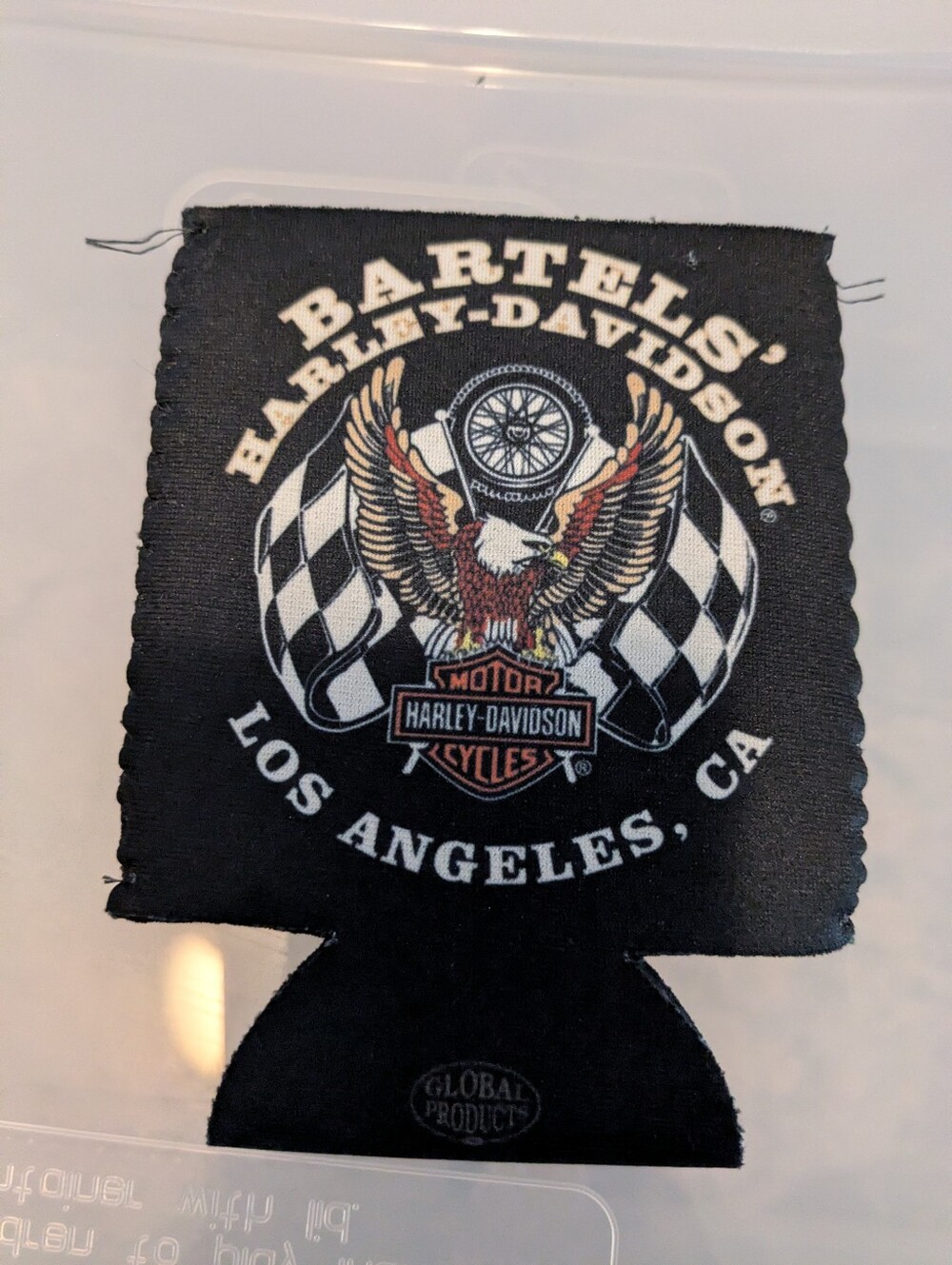 Harley-Davidson Black Can Cooler with Eagle & Checkered Flags